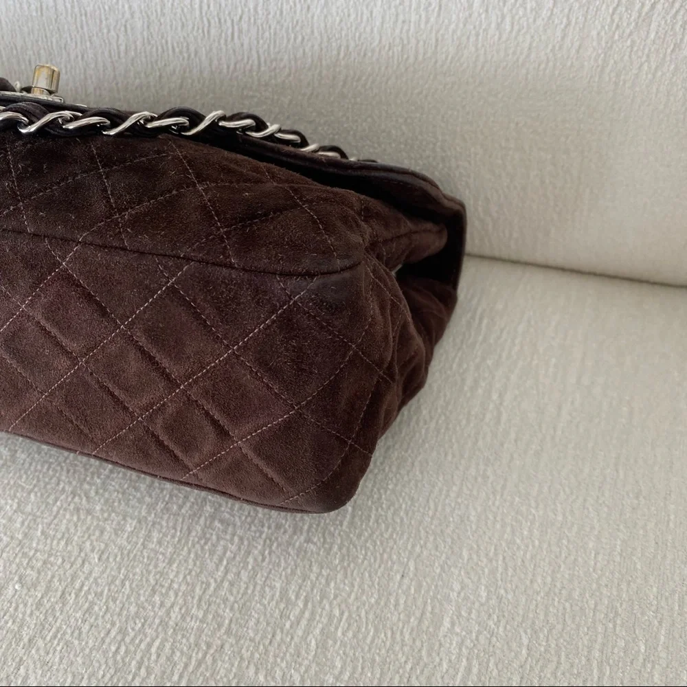 Chanel Vintage Classic Single Flap Bag Quilted Suede Medium Brown - Picture 6 of 17